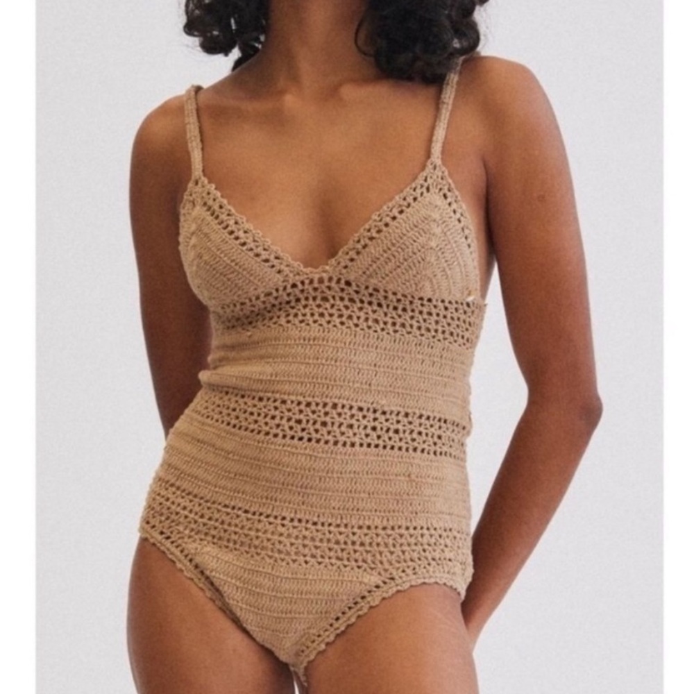 She Made Me x Free People Essential Babydoll Lg Beige Tan 1Pc Maillot Swimsuit